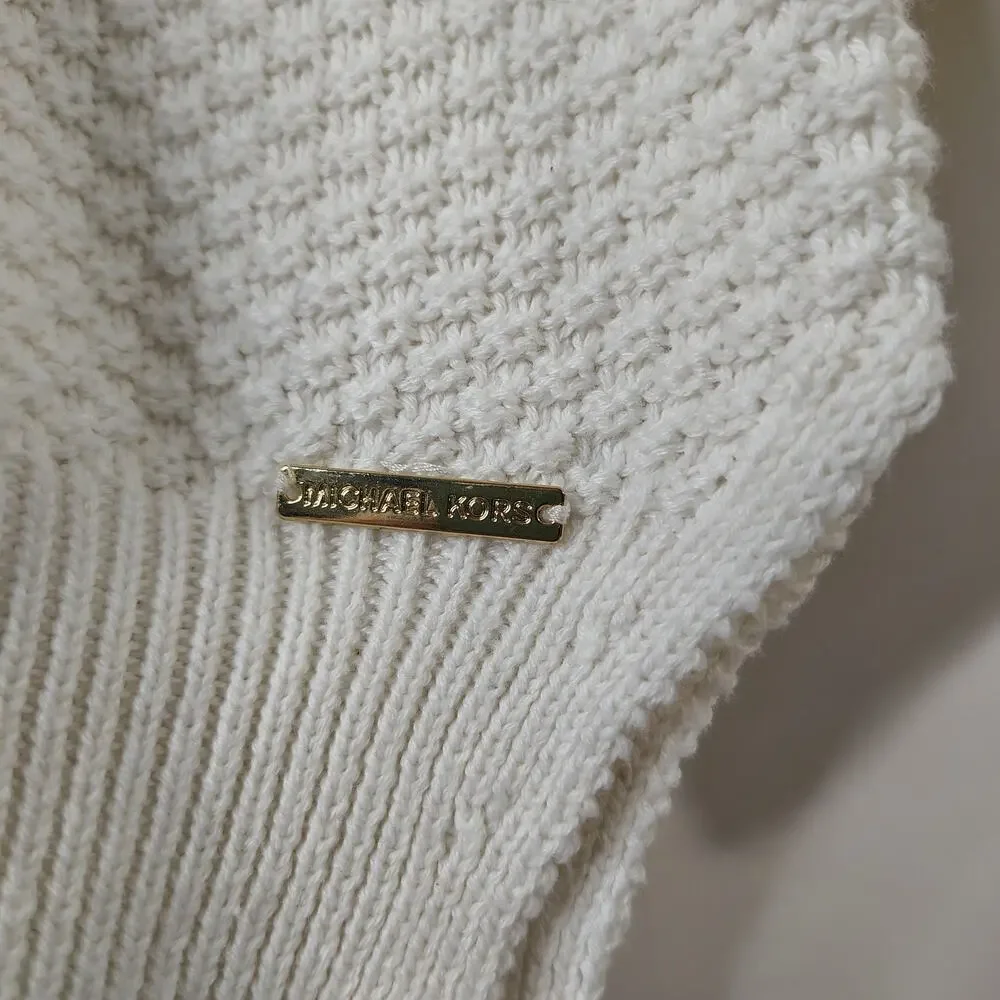 Michael Kors Heavy Cowl Neck‎ Sweater Womens Medium Cream Cable / Waffle Knit
